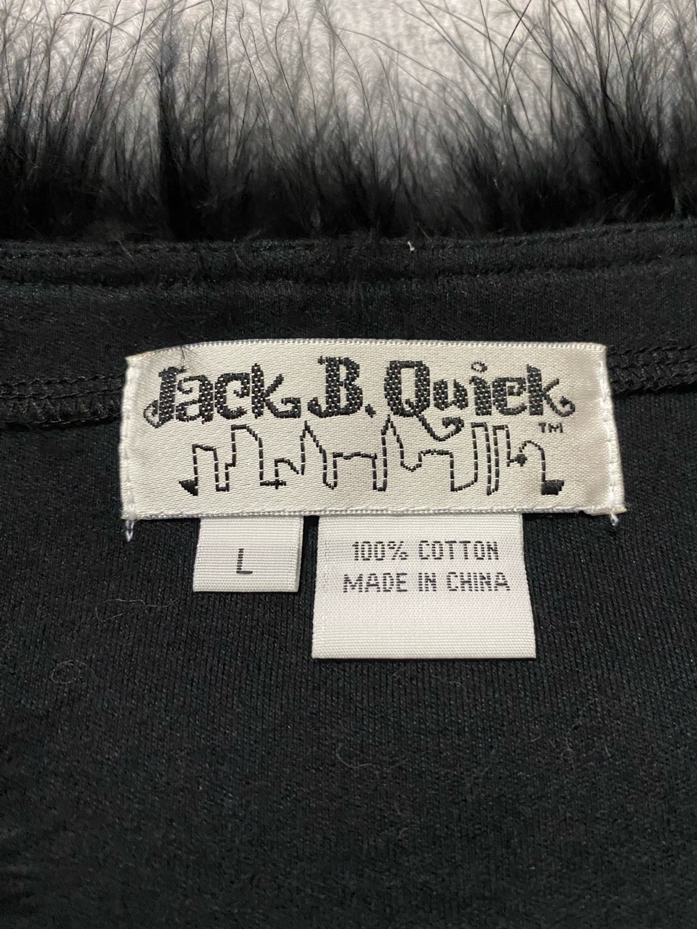 Jack B Quick Black Christmas Top L Beaded Sequin Faux Fur Holiday Trees - Picture 8 of 8